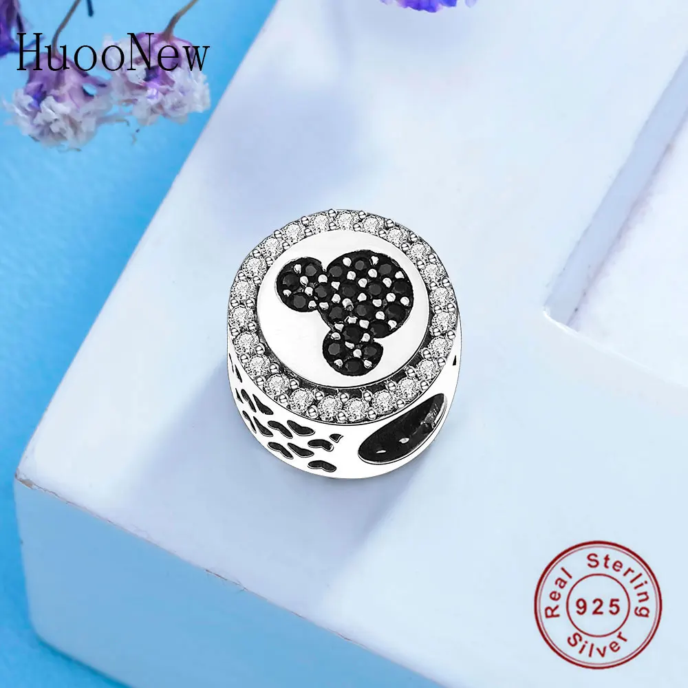 Прозрачный розовый кристалл Микки лук Минни Клип Фиксатор бисера Подходит Pandora талисманы браслет 925 пробы серебряные ювелирные изделия Berloque
