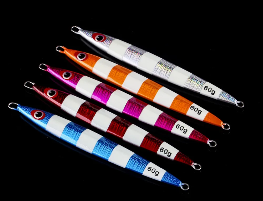 

5PCS Deep sea Glow Zebra Slow Jig Jigging Fishing Jigging Lure Jigbait spoon baits 40g 60g
