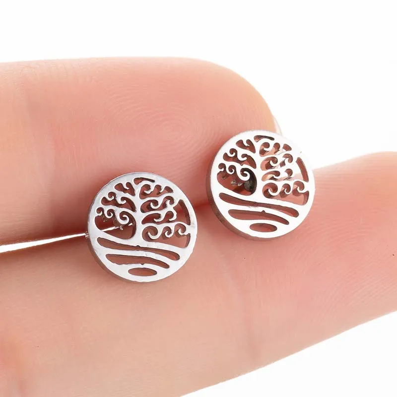 

Retro Tree of Life Earrings Classic Wave Stud Earrings Stainless Steel Fashion Jewelry for Women Girls