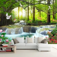 custom mural wallpaper 3d nature landscape forest waterfalls photo wall painting living room tv sofa backdrop wall 3d home decor