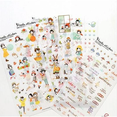 Set-18 XRHYY 1 упаковка из 6 шт. милый дневник мультфильм шаблон украшения Скрапбукинг наклейки прозрачный ПВХ канцелярские планировщик наклейки - Цвет: Set-18
