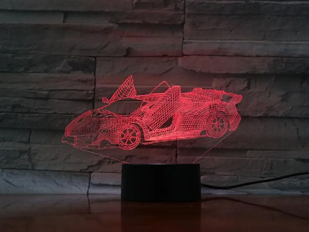Гоночный спортивный автомобиль 3D лампа ночник Светодиодная USB многоцветные