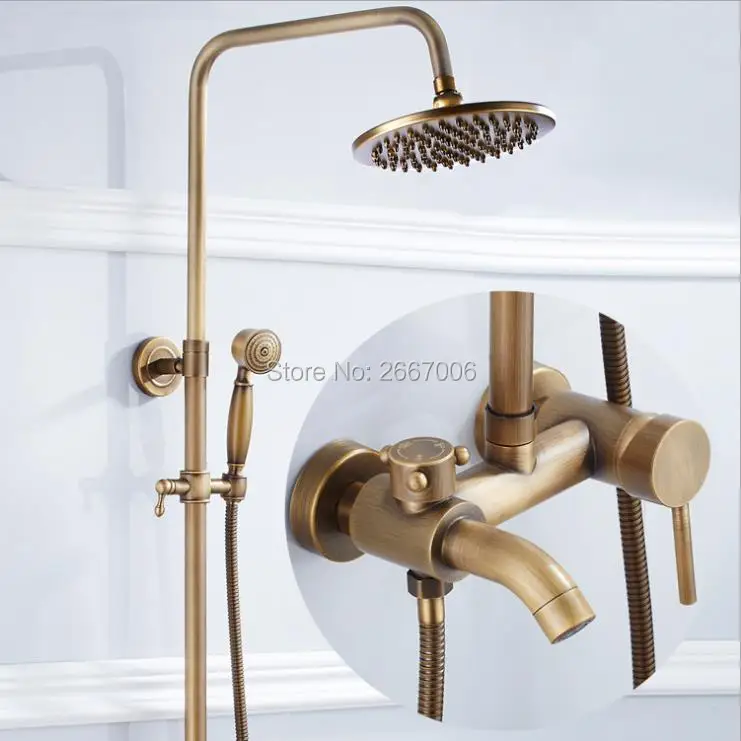 

Free shipping Hot Sale Gift Bathroom Wall Mount Shower Set With Rainfall Shower Head Antique Brass Finish Shower Set China ZR026