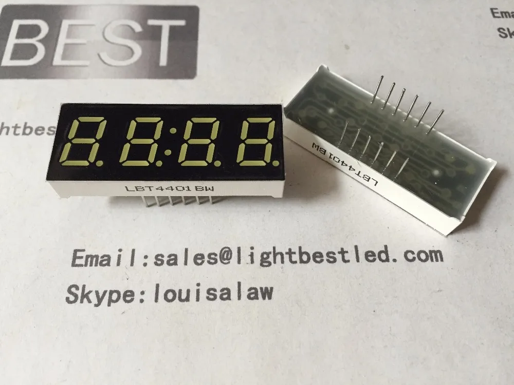 0.4 дюймов 4 цифровой дисплей часов белый цвет LBT4401BW 7 сегментный общим анодом |