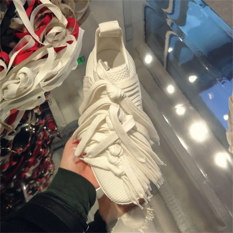 Prova Perfetto tassels женские кроссовки дышащая сетчатая трикотажная обувь женские кроссовки на танкетке черная повседневная обувь Basket Femme