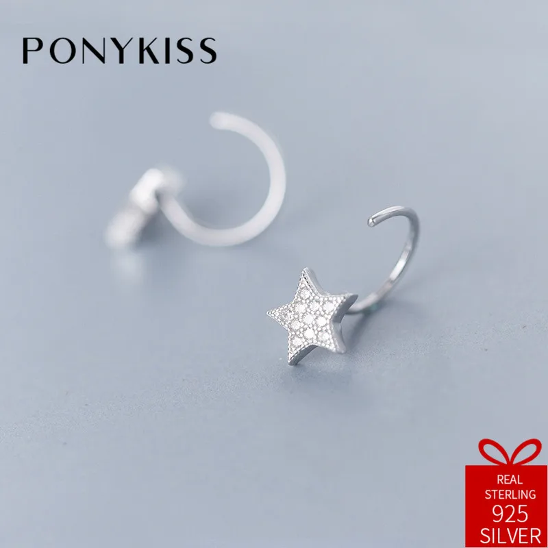 

PONYKISS Trendy 100% 925 Sterling Silver Chic Zircon Star Hoop Earrings Women Party Charm Accessories Birthday Delicate Gift