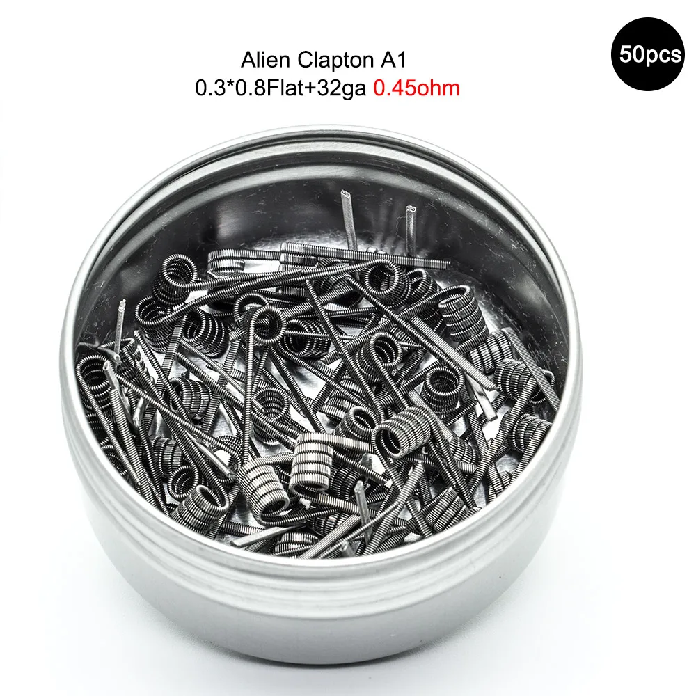 50 шт./лот Clapton катушки Alien провода катушки вейпер DIY электронная Сигарета RDA распылитель нагревательная катушка Kantal A1/SS316L