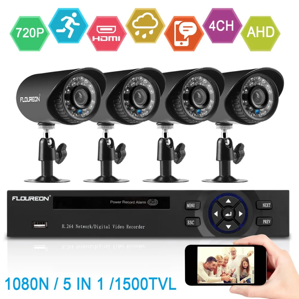 FLOUREON 4CH 1080N 5в1 HDMI CCTV AHD TVI DVR 4 шт. 1500TVL наружные ИК камеры безопасности с пулей