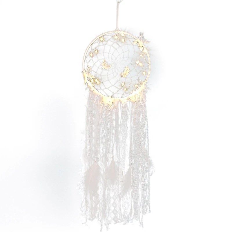 

LED Dream Catcher Refined LED Stars String Lights DIY Wind Chimes Feathers Wall Hanging Decor DreamCatcher Girl Room Decoration