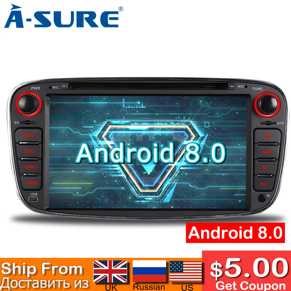 A Sure 2 Din Android 8 0 радио dvd плеер Стерео DVD + Navi gps для FORD/Focus/S MAX/Mondeo/C MAX/Galaxy/Fiesta 4 Гб ram 16