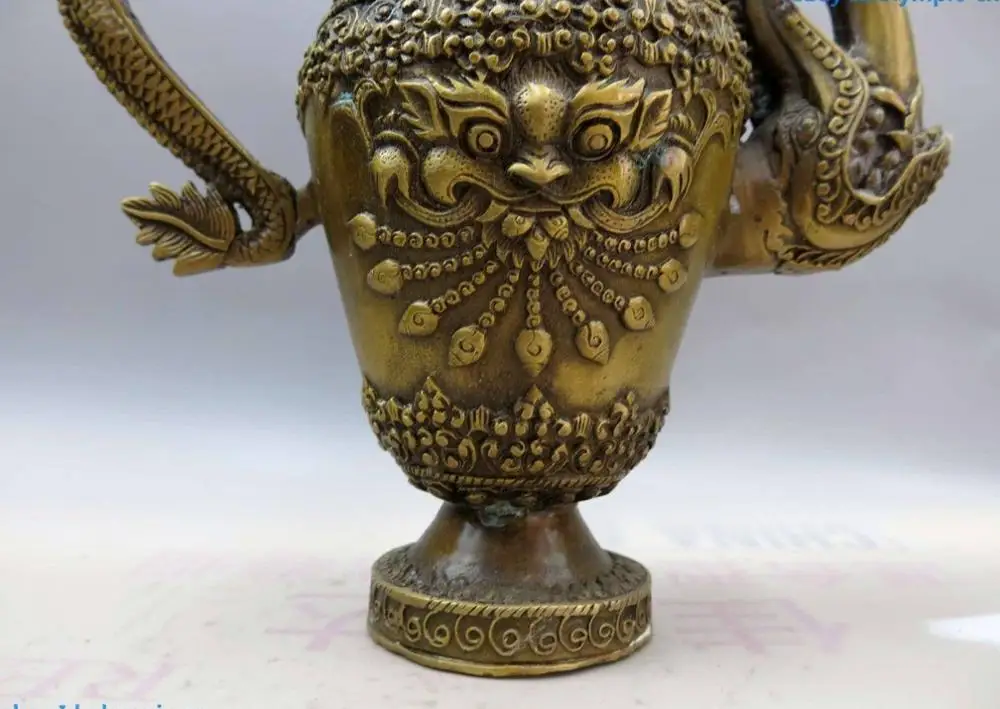 12 &quotКитайская латунная медная резная фигурка в виде головы Будды и дракона