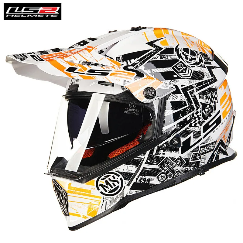 Power White Orange LS2 MX436 PIONEER двойной спортивный мотоциклетный шлем мотокросса бездорожья 0613 ATV Casque Casco мотоциклетные шлемы de Motociclista - Цвет: Power White Orange