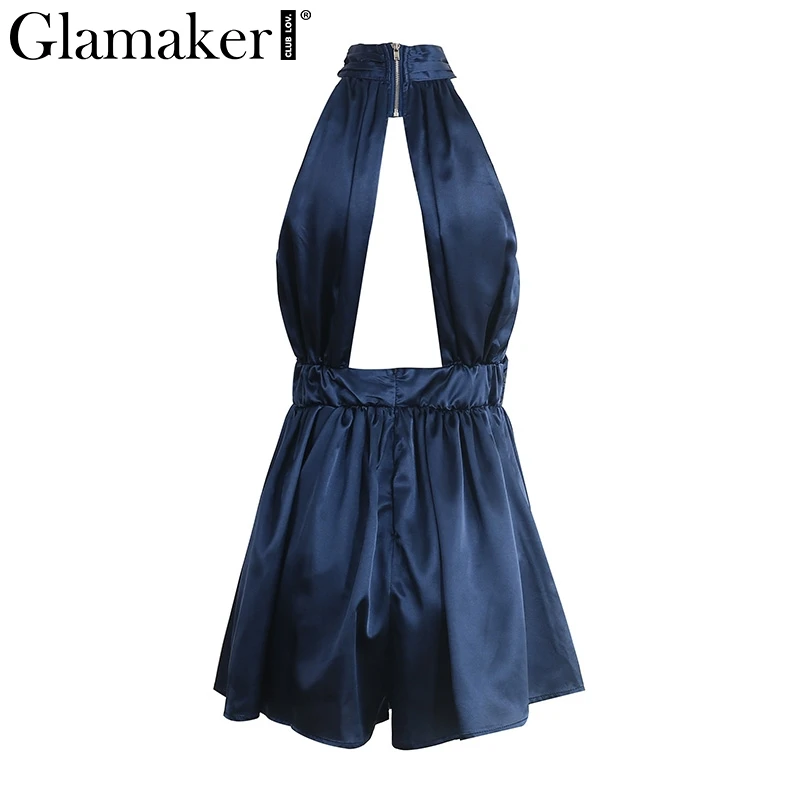 Glamaker, сексуальный костюм на бретельках с низким вырезом на спине, Женский Летний комбинезон из мягкого атласа, комбинезоны, комбинезоны с вырезами и складками