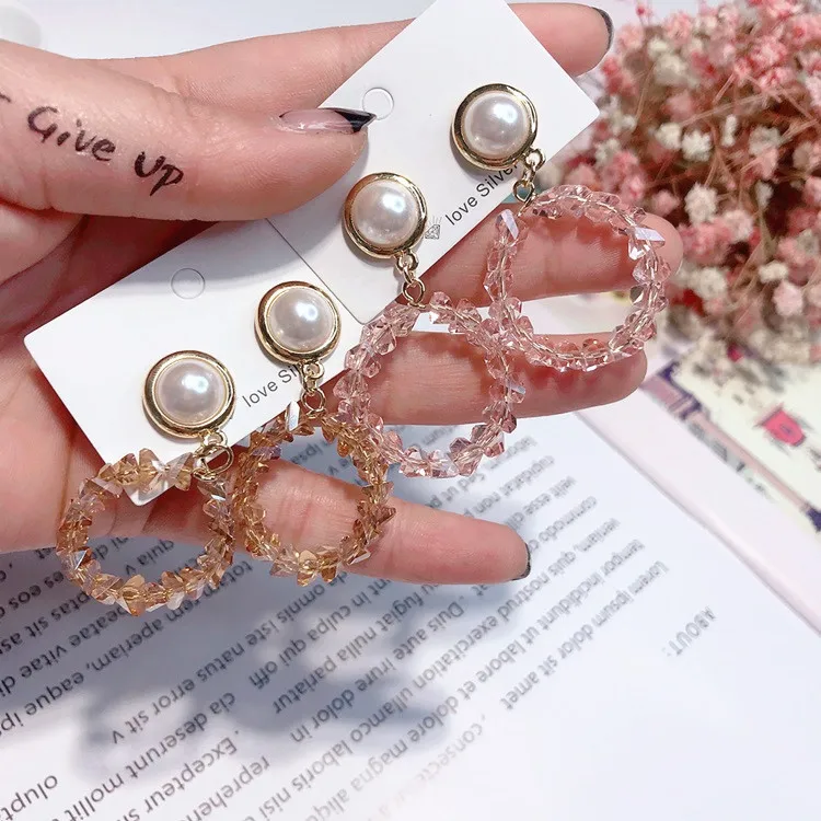 circle geometric crystal pearl earring 925 silver post Hypoallergenic fadeless fashion jewelry stud earrings for women gift | Украшения и
