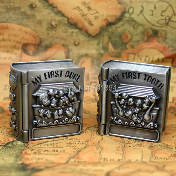 NEW ARRIVAL - Newborn Baby Keepsake / Family Gift Book Shaped First Tooth and Curl Boxes Metal Artcraft Trinket Box | Украшения и
