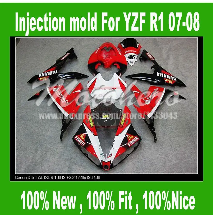 

Injection mold fairing for Yamaha YZF R1 2007 2008 YZF R1 2008 2007 YZF-R1 07-08 YZF 1000 R1 07 08 fairing parts Red white black