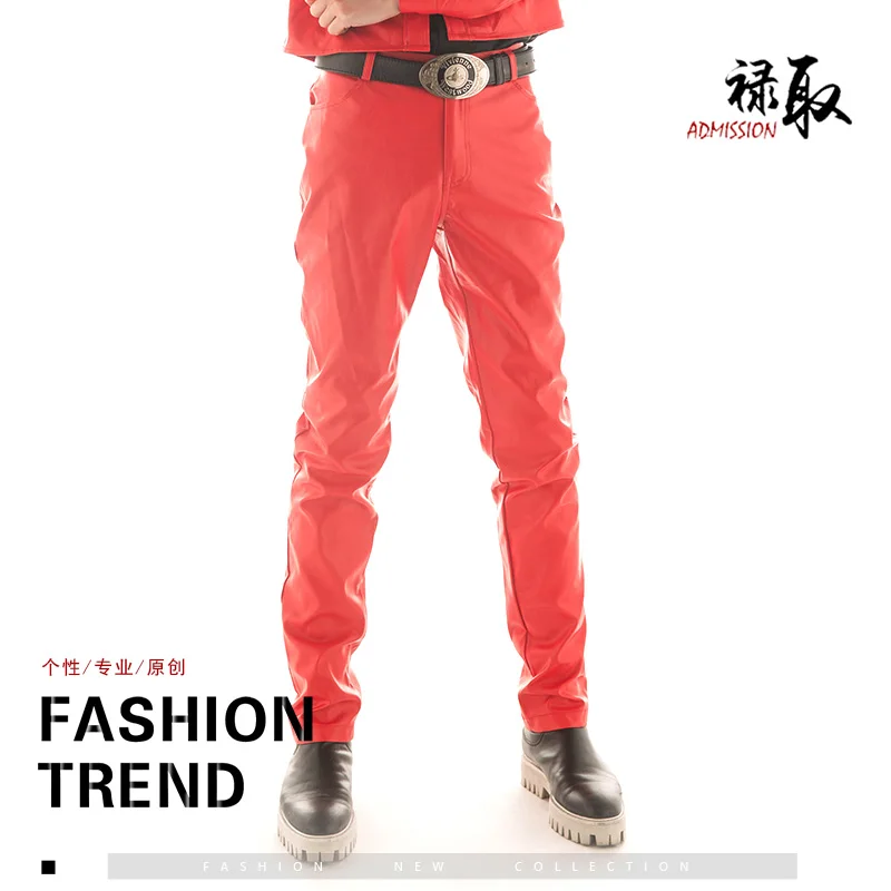 

27-38!! 2018 Big yards men's pants male motorcycle slim dj the trend of fashion personality leather pants male The singer's clo