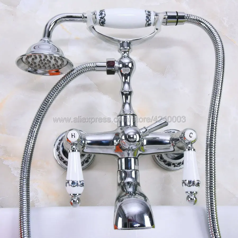 chrome brass bathroom tub faucet whand shower sprayer clawfoot mixer tap wall mounted kna207 free global shipping