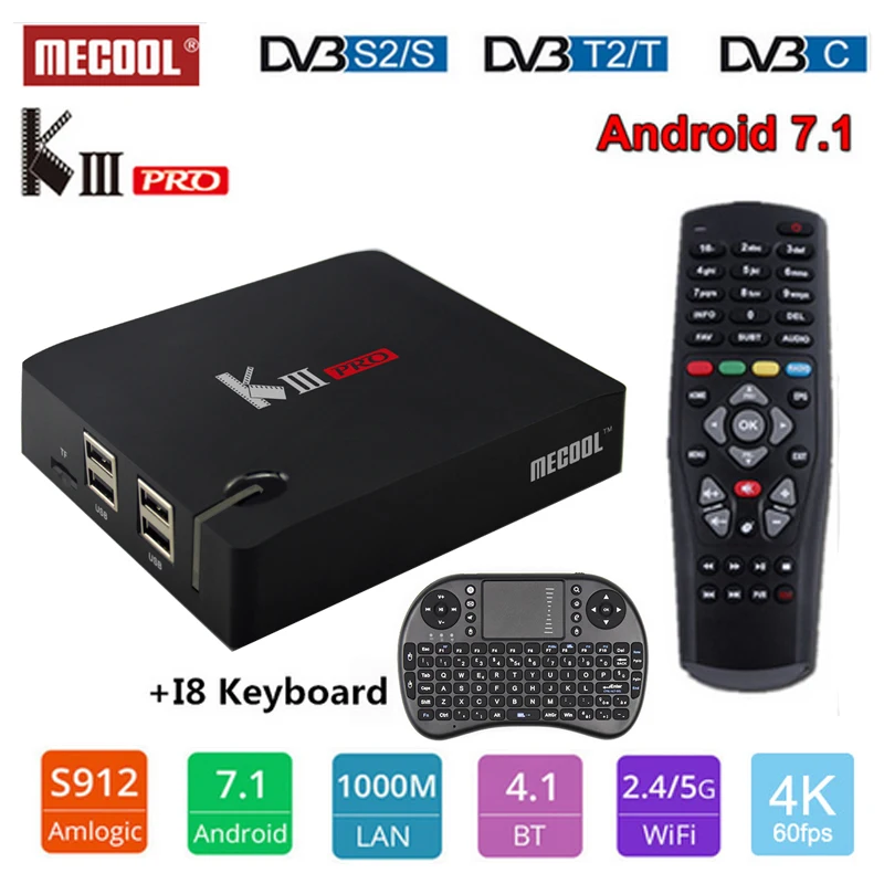 MECOOL KIII PRO S2 + T2 DVB Android tv Box Amlogic S912 Восьмиядерный 3G 16G 4K Bluetooth 4 0 2 4G/5G WiFi медиаплеер