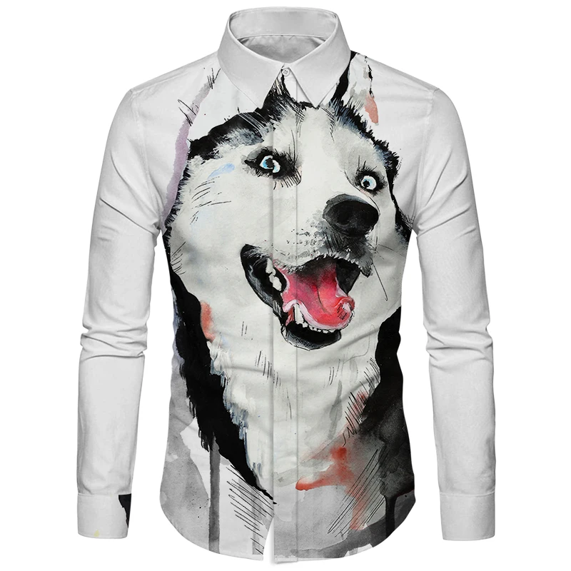 Cloudstyle Husky Huskie/Мужская рубашка с принтом новый дизайн гавайская длинными рукавами