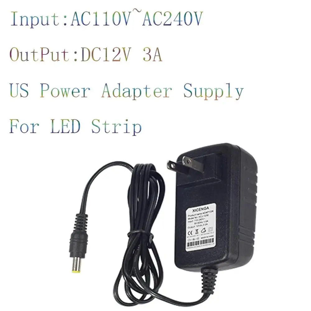 US Power Adapter Светодиодная лента 5 м/лот, водонепроницаемая светодиодная лента 12 В, светильник 5050 RGB RGBW RGBWW, синяя, красная, зеленая Диодная лента, светодиодный светильник, украшение дома, праздника - Испускаемый цвет: US Power Adapter