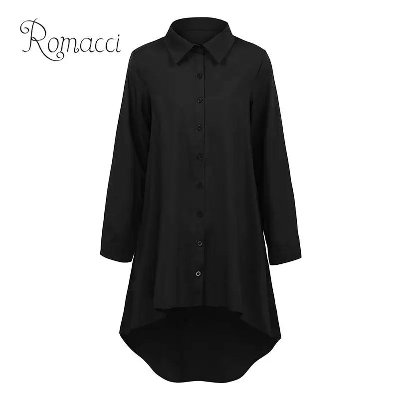 Romacci Женская свободная длинная рубашка с длинными рукавами и пуговицами спереди