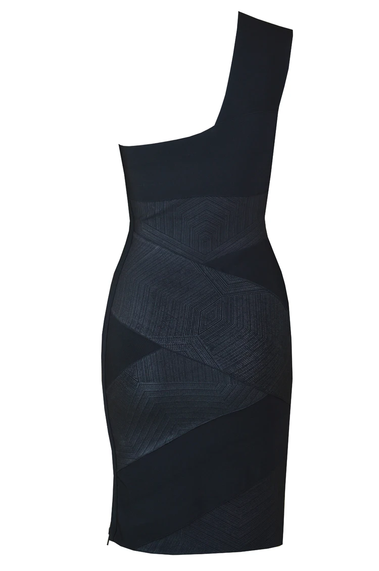 

Top Quality One-Shoulder Bandage Dress Fashion Celebrity Evening Party Sexy Women Black Mini Bodycon Dresses