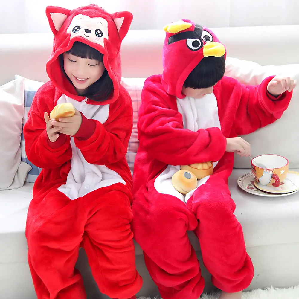 Животные аниме Рисованные рыжие лисы пижамы в виде птицы дети мальчики девочки