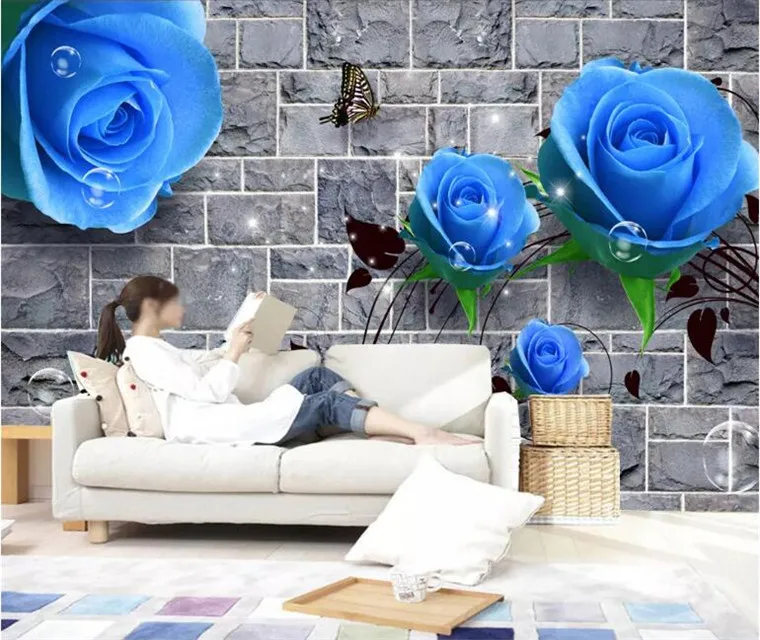 Настенная 3D фотобумага синяя Роза фотообои для гостиной фона телевизора
