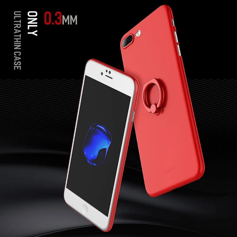 For iPhone 7 8 Case With Finger Ring Holder Rock 0.33MM Thin Slim Phone for 7plus 8plus Back Cover Shell Kickstand |