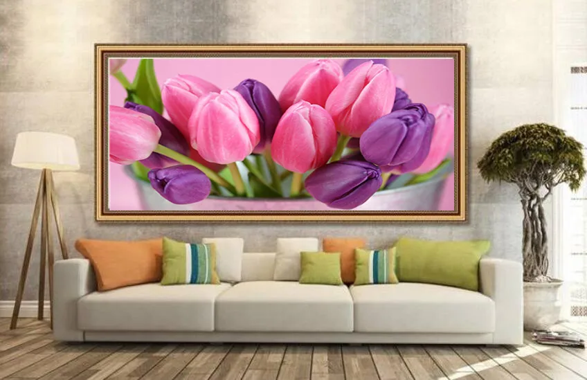 5D Diy Алмазная картина Тюльпан Цветок Пейзаж Вышивка крестиком Полный горный