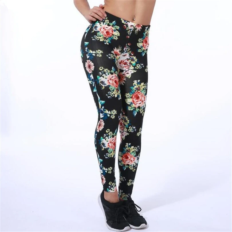 Женские леггинсы с цветочным принтом средней эластичности 2020 | Женская одежда