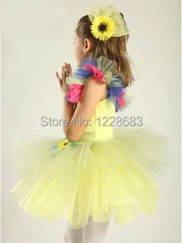 Феи с цветами для танцев платье пачка юниоров желтое балетное девочки желтого