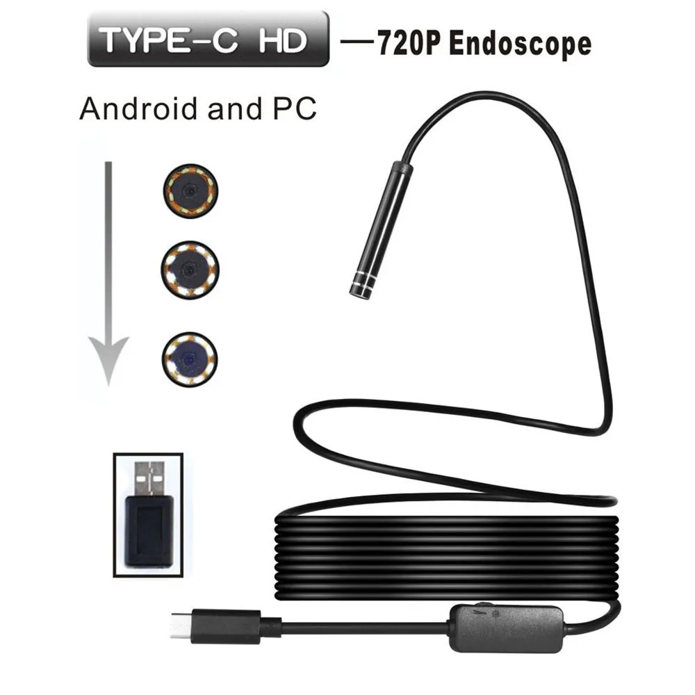HISEEU Android USB/C эндоскопия 5 мм камера 8 светодиодный IP67 Водонепроницаемый Высокое