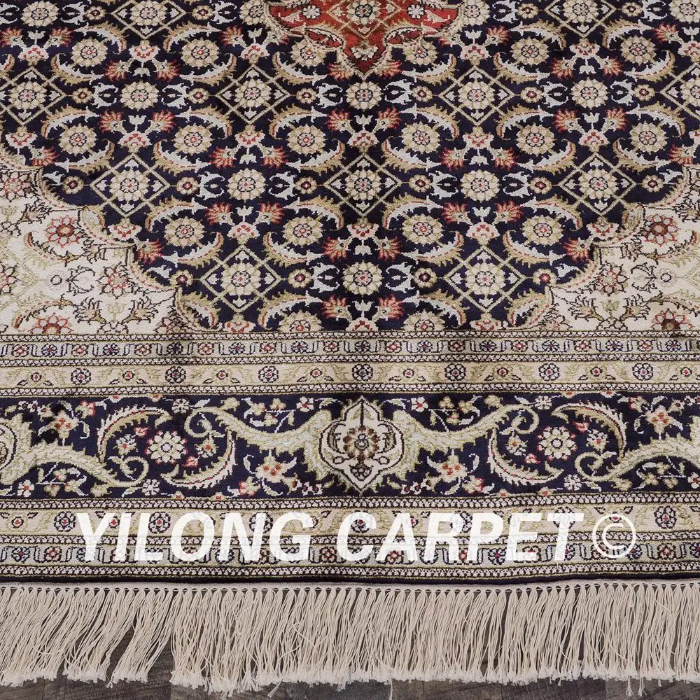 YILONG 6 'x 9' красный и темно синий восточные шелковые коврики ручной вязки