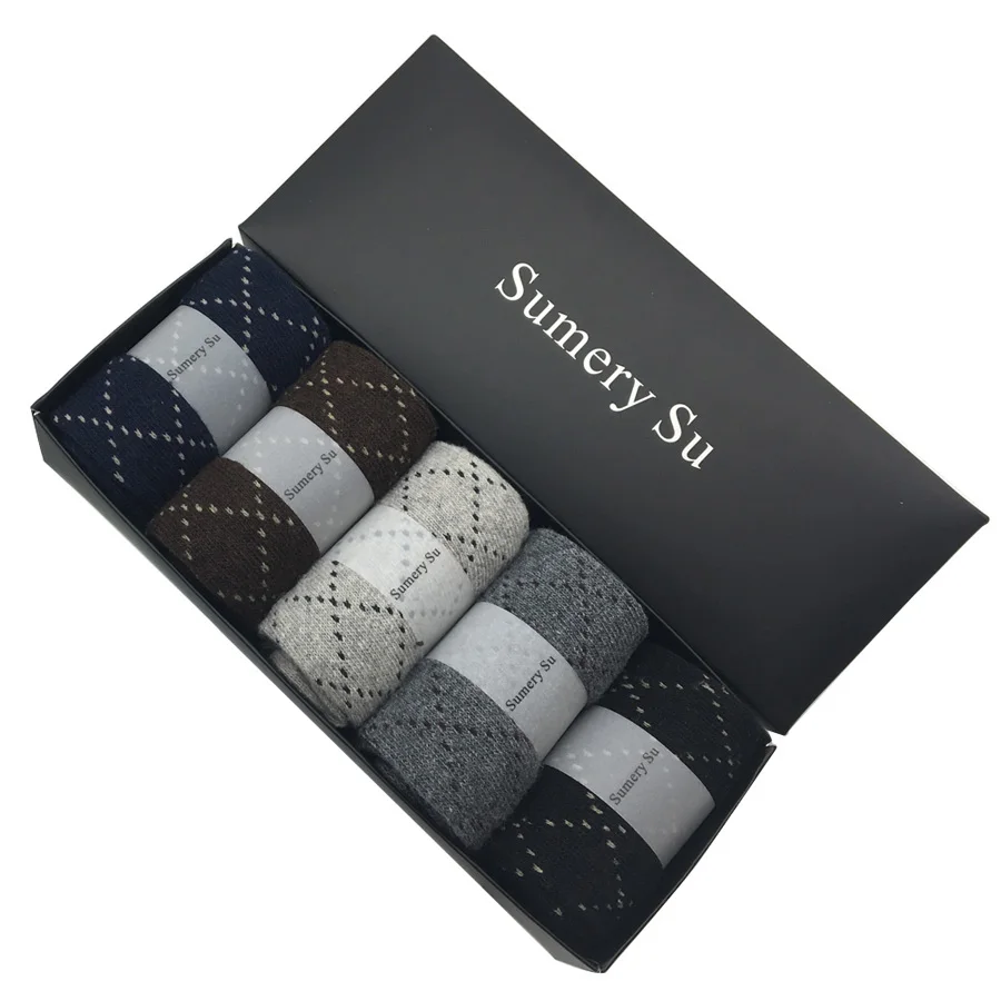 Pack with Gift Box 5 пар/партия, шерстяные носки для мужчин, зимние кашемировые Повседневные Дышащие носки для мужчин, s, милый подарок, горячая распродажа - Цвет: Pack with Gift Box