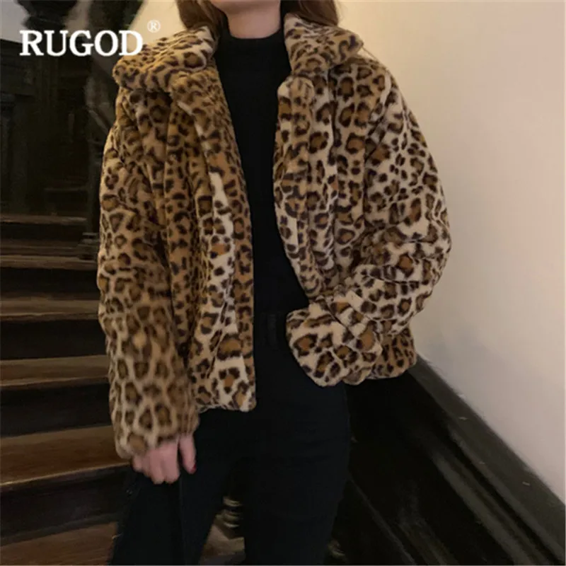 RUGOD зимний мех под леопарда пальто для женщин теплый Повседневный мягкий