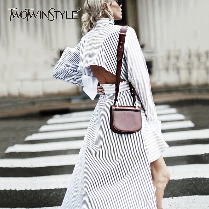 TWOTWINSTYLE асимметричное платье с открытой спиной для женщин весенние полосатые