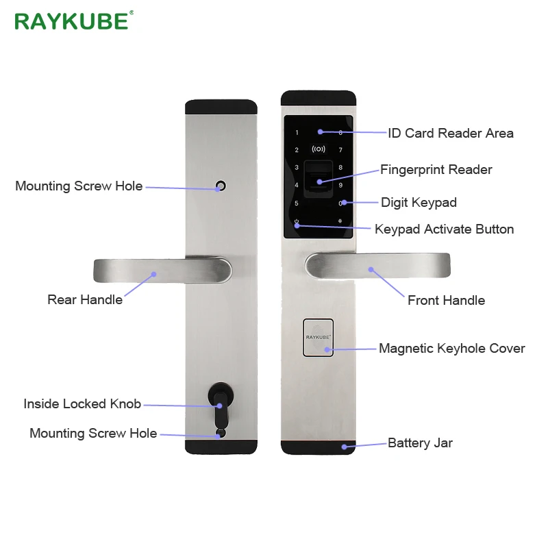 RAYKUBE электронный дверной замок с отпечатком пальца/паролем/ID картой/механическим