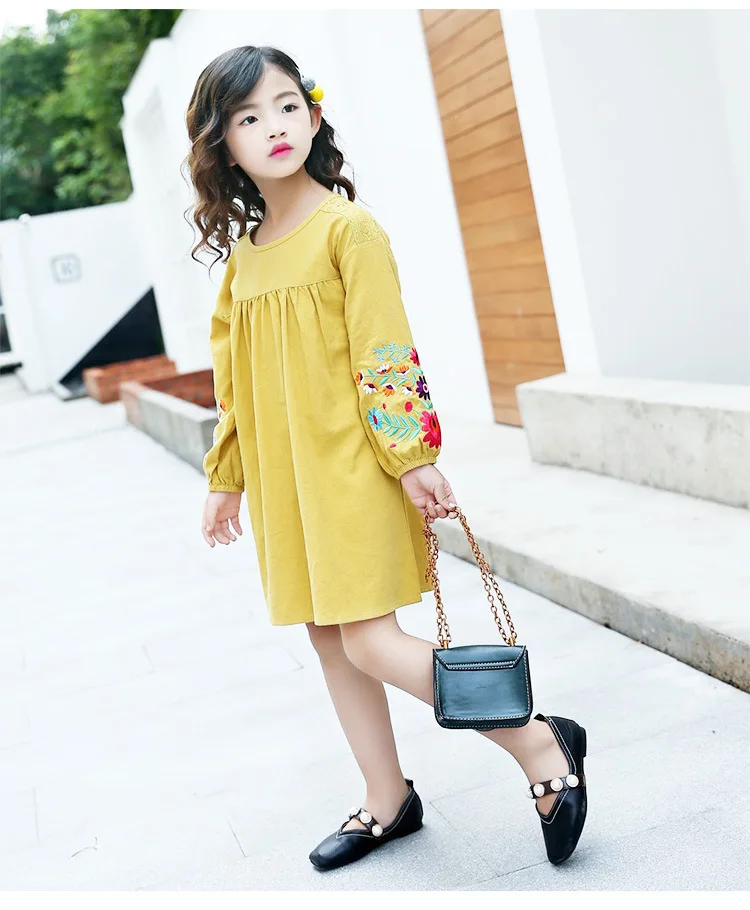 Детские платья для девочек с длинным рукавом и цветочной вышивкой праздничный