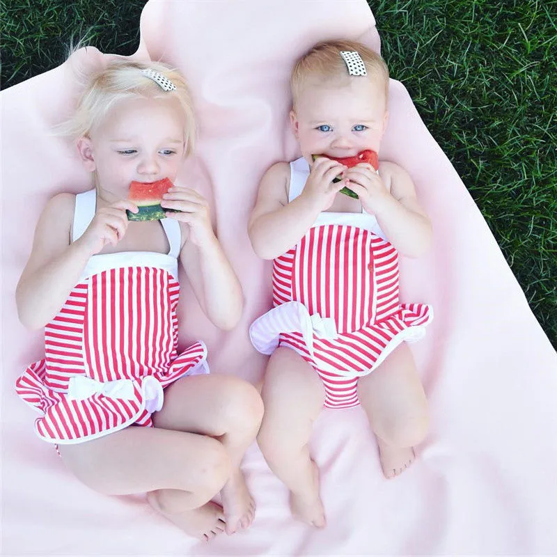 2017 Детский купальник в полоску с бантом бикини Цельный для девочек купальный