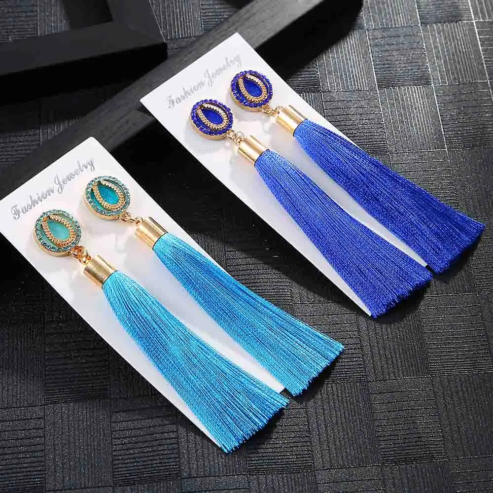 Colorful Women Long Tassel Drop Earrings Crystal Krean Dangle Earring for Vintage Big Statement Ear Fashion Jewelry | Украшения и