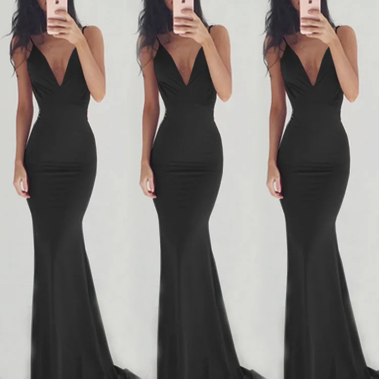 

mama style fashion new slim female dress v-neck backless sexy solid sleeveless floor-Length spaghetti strap empire dress