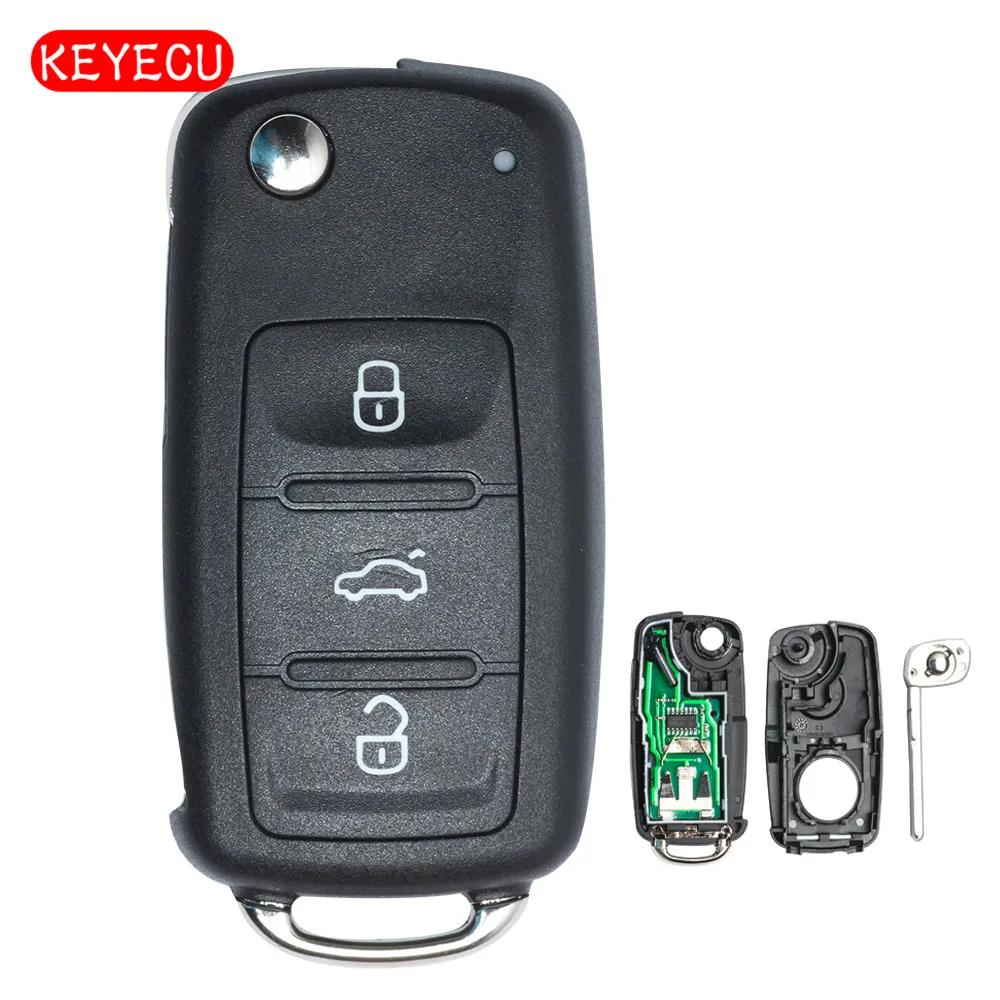 Флип накопитель Keyecu 5K0 837 202 AD 3 кнопки 434 МГц ID48 для VW Volkswagen Toureg Beetle Golf Jetta 5K0837202AD|Ключ