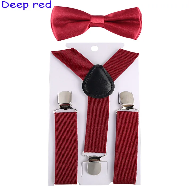 Fashion Kids Suspenders with Bowtie Children Bow Tie Set Boys Braces Girls Adjustable Suspenders Baby Wedding Ties Accessory - Цвет: Dark Red