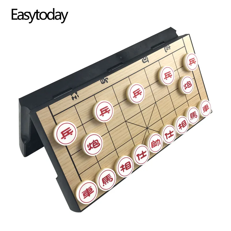 Easytoday Plastic Chinese Chess Game Set Protable Folding Chessboard Magnetic Chinese Chess Pieces Entertainment Games Gift hot top quality wooden folding magnetic chess set solid wood chessboard magnetic pieces entertainment board games children gifts