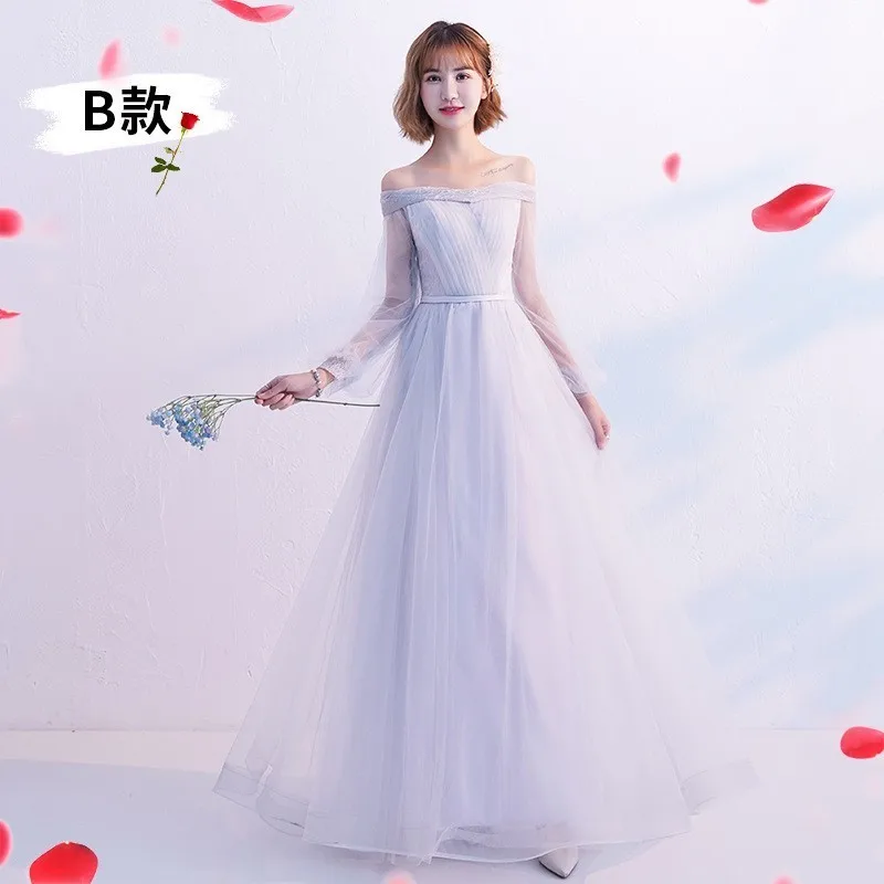 Vivian's Bridal недорогое высококачественное Элегантное синее серое ТРАПЕЦИЕВИДНОЕ простое платье подружки невесты Пышное расклешенное длинное шифоновое платье - Цвет: same as photo