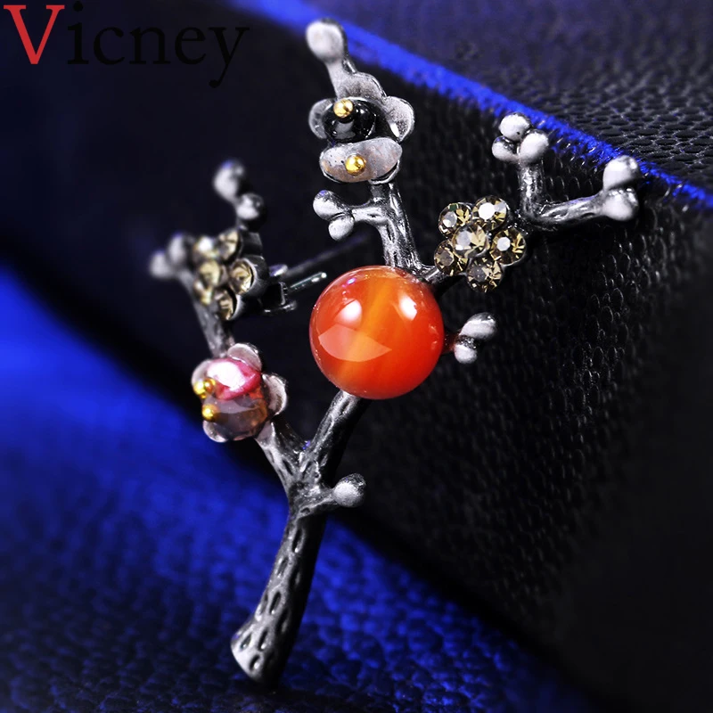 Vicney 2019 новая брошь в виде ветки сливы булавки броши для женщин античное серебро