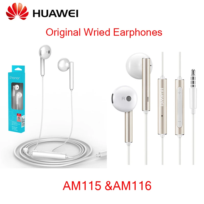 100% Оригинальные проводные наушники huawei AM115/AM116 с микрофоном для P9 Lite P10 Plus Honor 5X