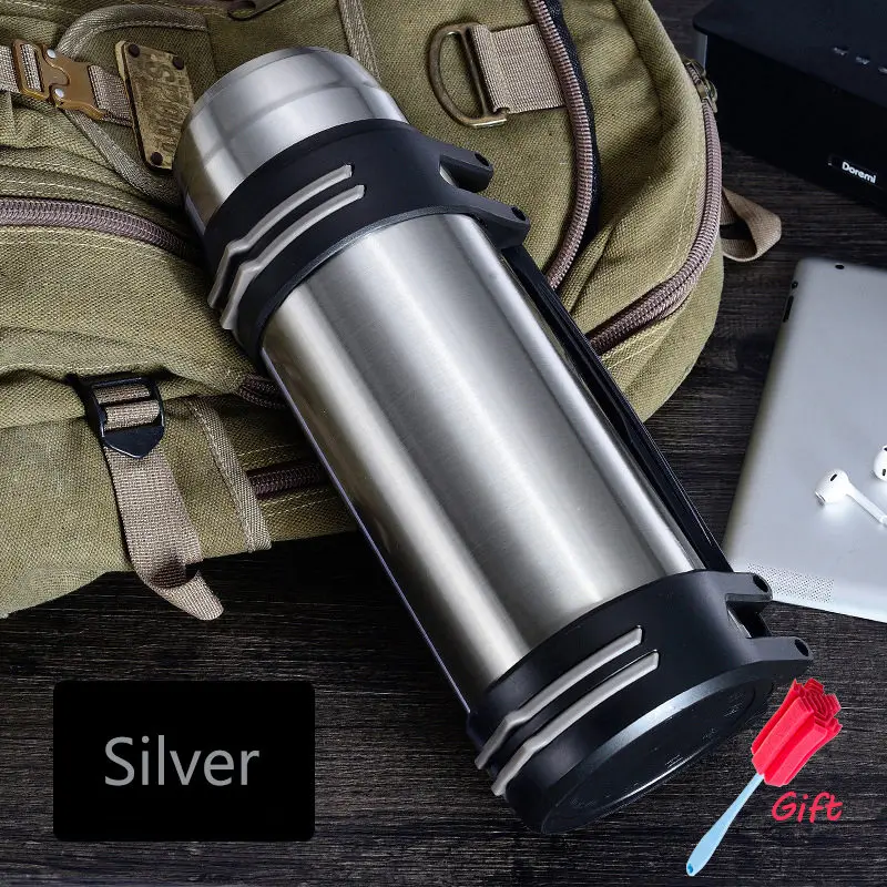 Silver Высокая емкость термос из нержавеющей стали Модный повседневный, уличный, автомобильный Термокружка для воды портативная Вакуумная чашка с изоляцией 3л/2л - Цвет: Silver